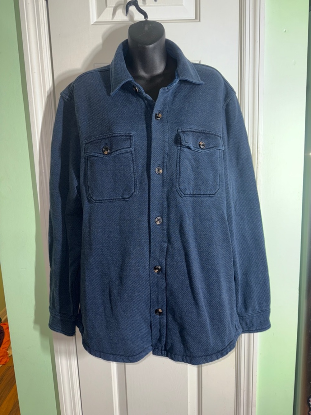 Faherty Indigo Blue Wash Inlet Knit Hendricks Cotton Shirt Jacket Size Large